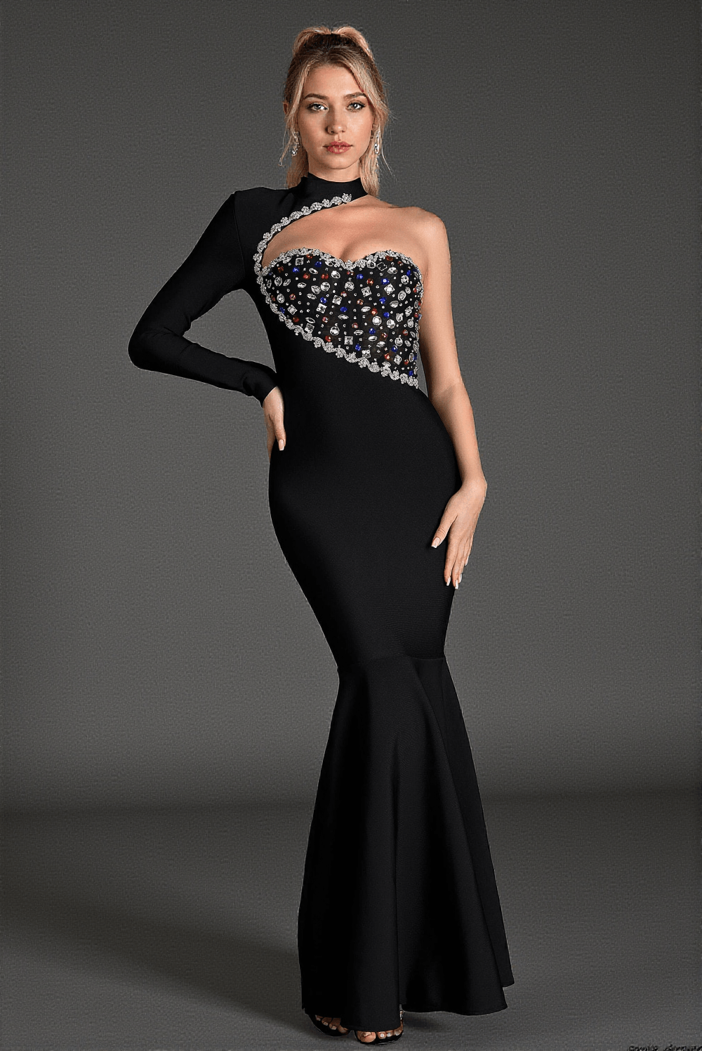 Martelis – Meerjungfrauenkleid mit One-Shoulder-Träger und Kristallen