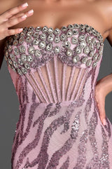 Siderou Strapless Diamond Sequin Dress With Shawl