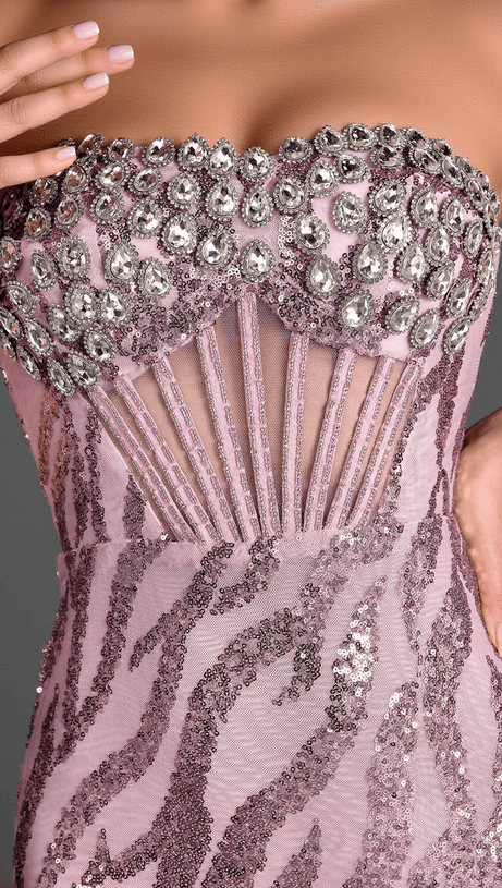 Siderou – Trägerloses Kleid mit Diamant-Pailletten und Schal