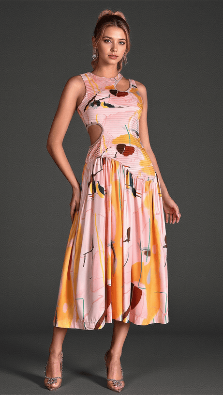 Salloulis ärmelloses bedrucktes Cut-Out-Kleid