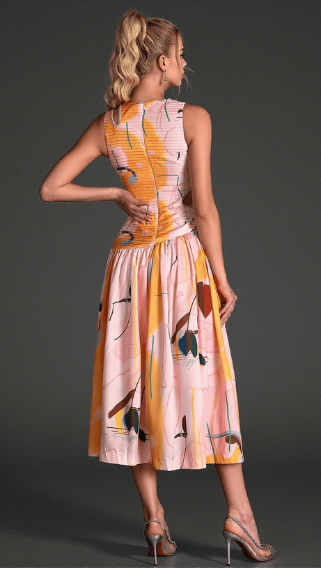 Salloulis ärmelloses bedrucktes Cut-Out-Kleid