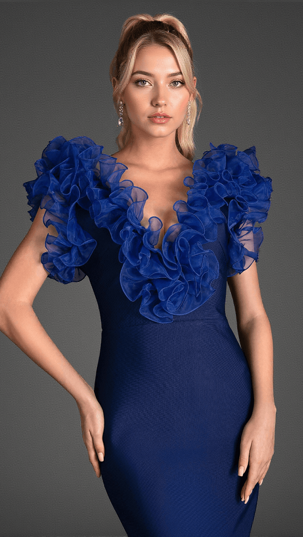 AIIZIE GIORGOS V-NECK RUFFLE BANDAGE DRESS - product image