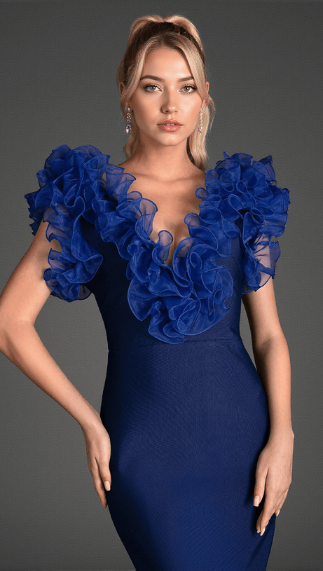 Giorgos – Bandage-Kleid mit V-Ausschnitt und Rüschen