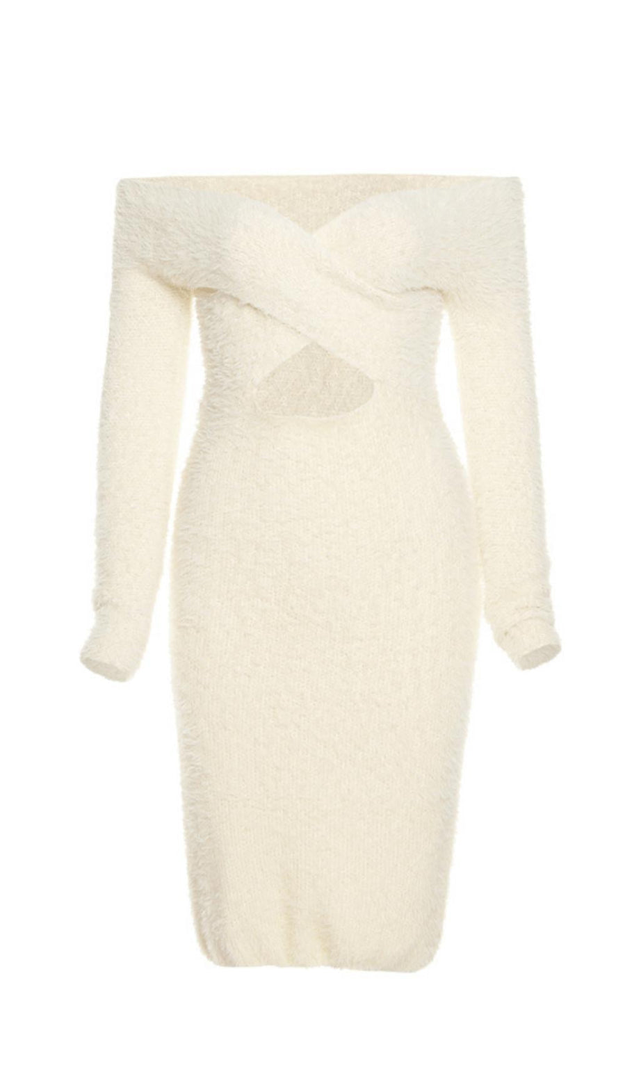 LANGÄRMELIGES MIDIKLEID IN ELFENBEIN