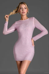 Calloglou Long Sleeve Rhinestone Mini Dress