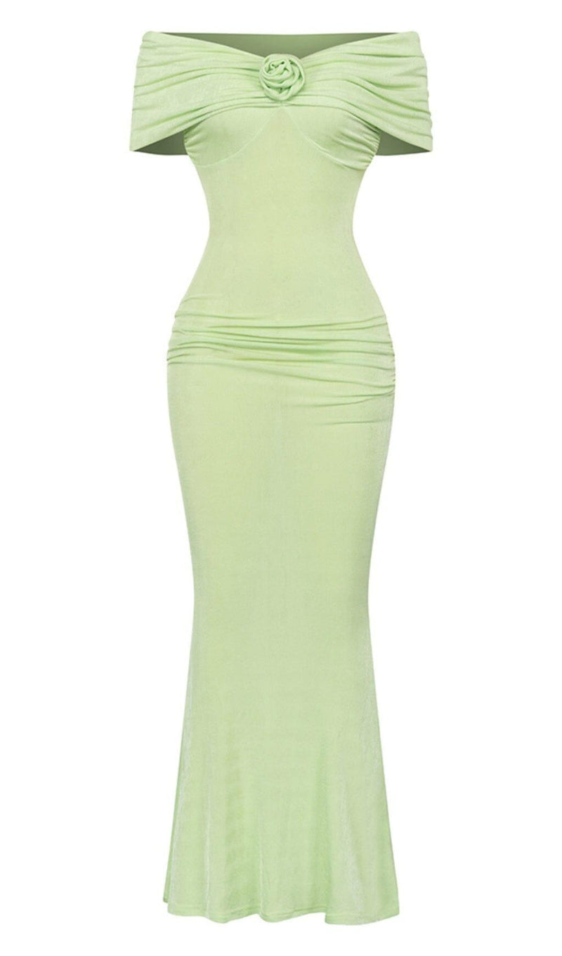 FLORA SLEEVELESS BANGAGE MAXI DRESS IN OLIVE GREEN