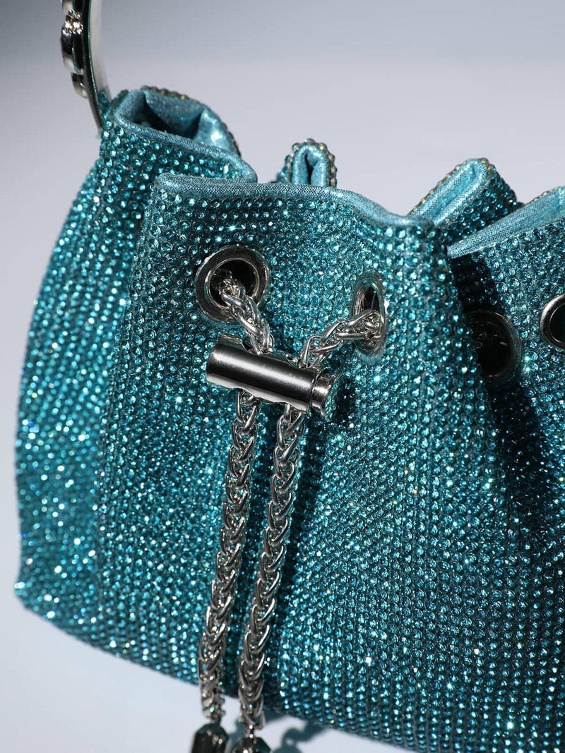 Mattea Crystal Embellished Bucket Bag In Blue