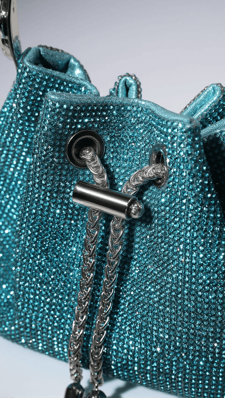 MATTEA CRYSTAL EMBELLISHED BUCKET BAG IN BLUE