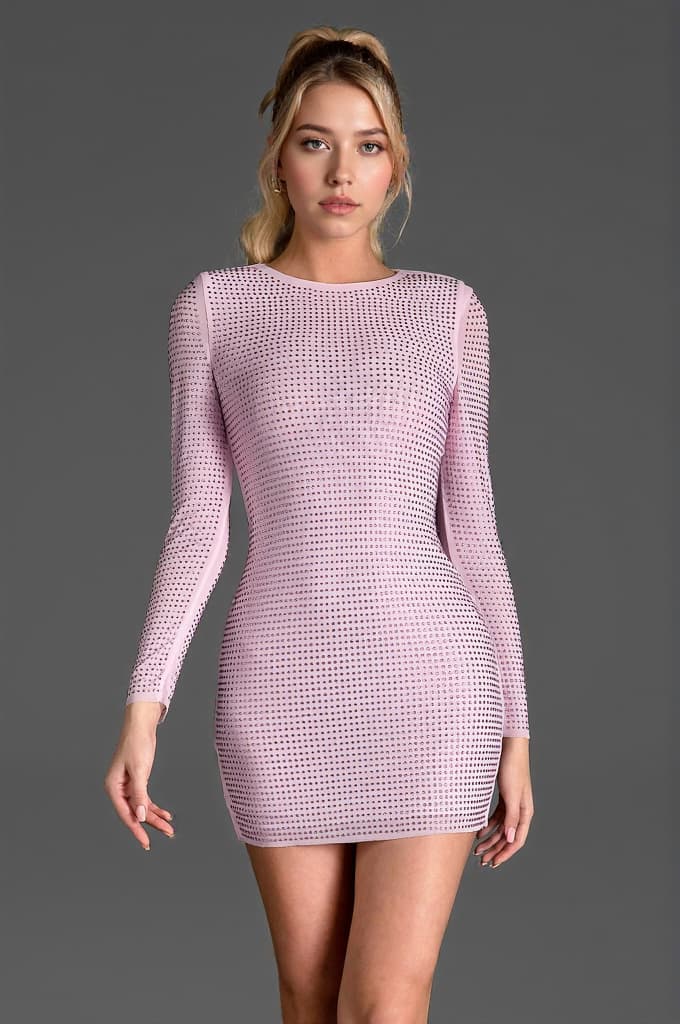 Calloglou Long Sleeve Rhinestone Mini Dress