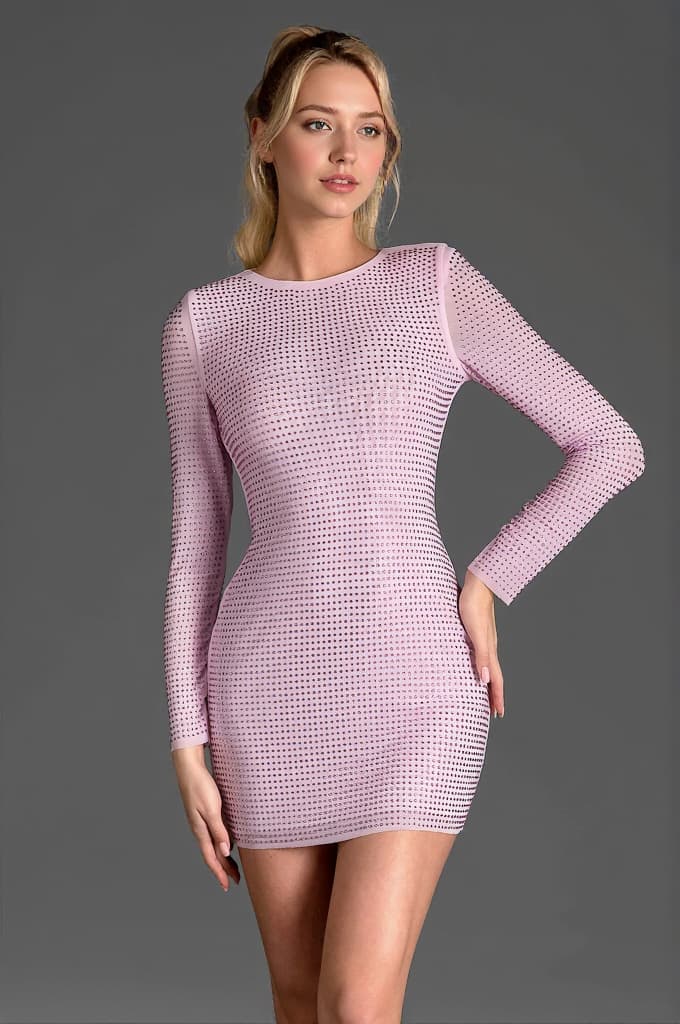 Calloglou Long Sleeve Rhinestone Mini Dress