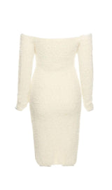 LONG SLEEVE MIDI DRESS IN IVORY