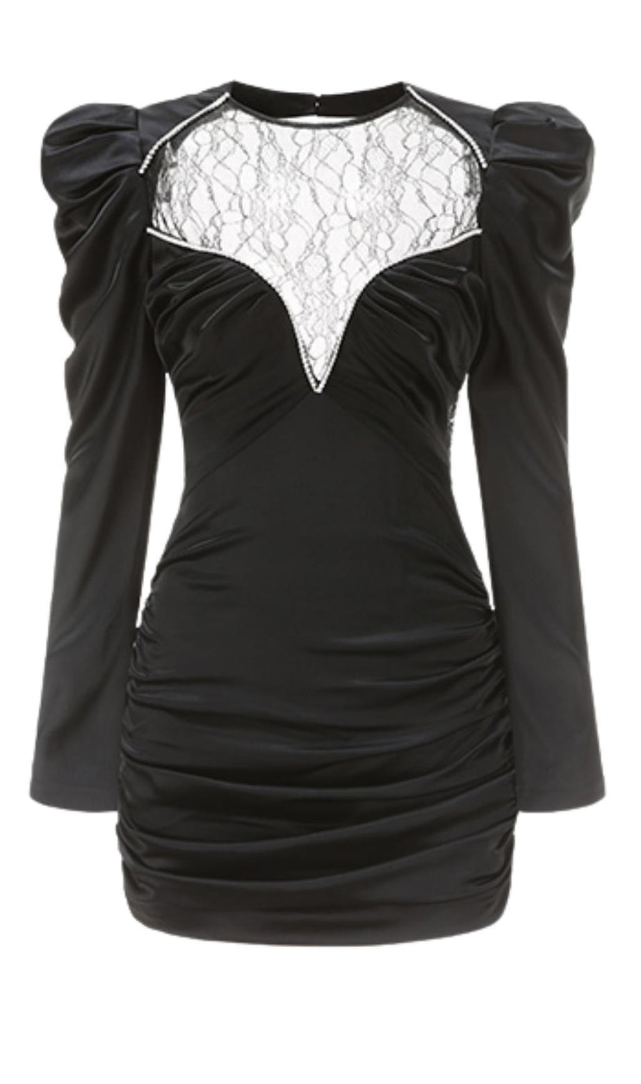 LACE V NECK LONG SLEEVE MINI DRESS IN BLACK