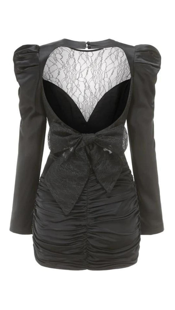 AIIZIE LACE V NECK LONG SLEEVE MINI DRESS IN BLACK - product image