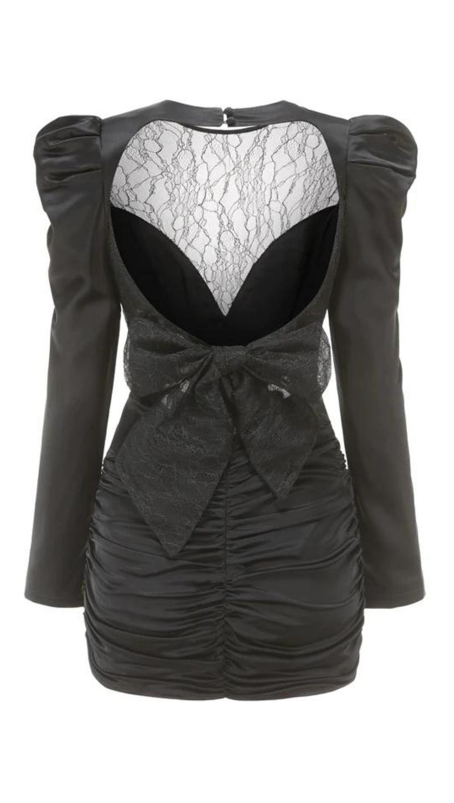 LACE V NECK LONG SLEEVE MINI DRESS IN BLACK