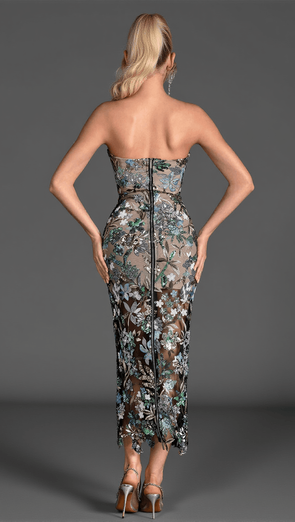 AIIZIE NEOFYTOS OFF SHOULDER EMBROIDERED SEQUIN DRESS - product image