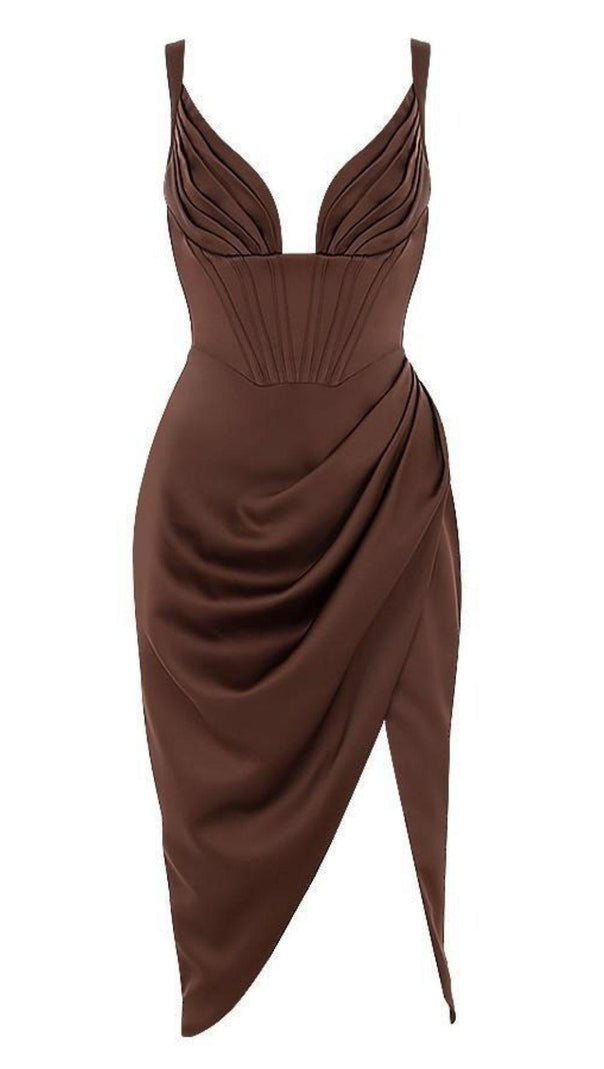 AIIZIE CEREDA CHOCOLATE SATIN MINI DRESS - product image