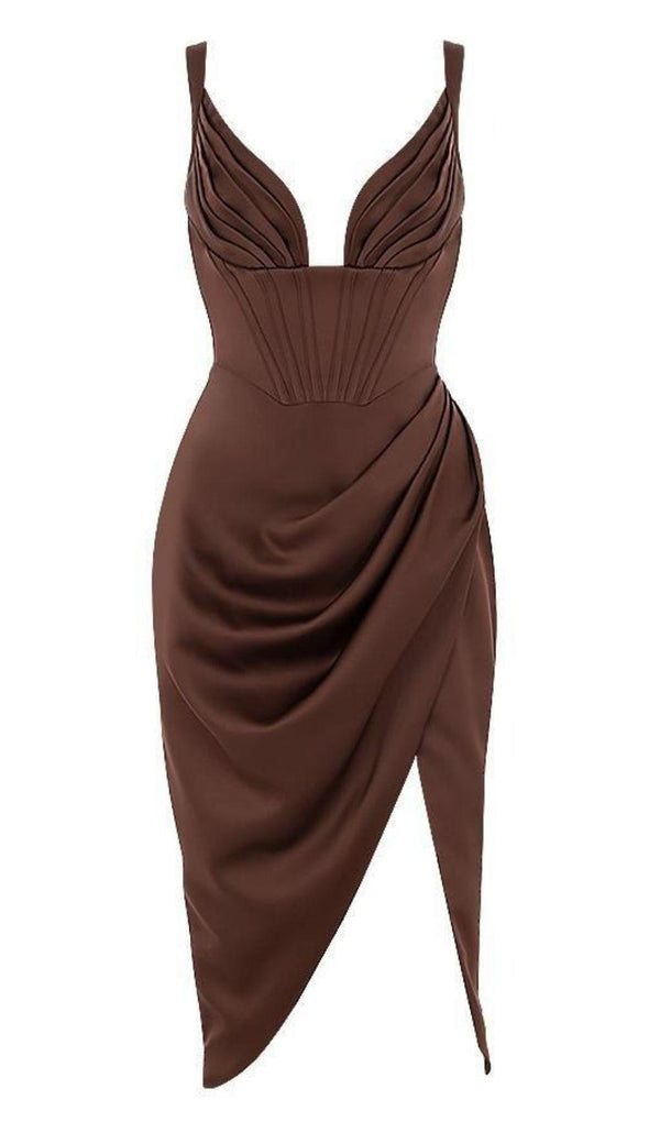 CEREDA CHOCOLATE SATIN MINI DRESS