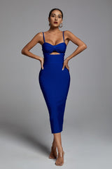 HOLLOW BANDAGE DRESS - BLUE