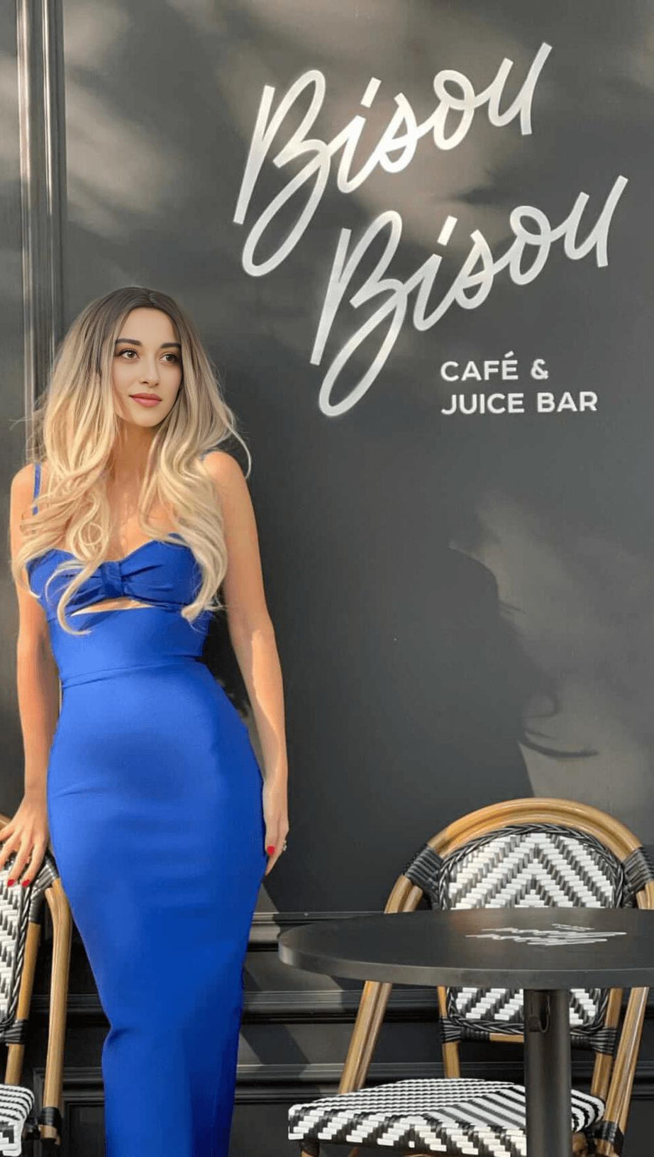 HOLLOW BANDAGE DRESS - BLUE