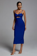 HOLLOW BANDAGE DRESS - BLUE