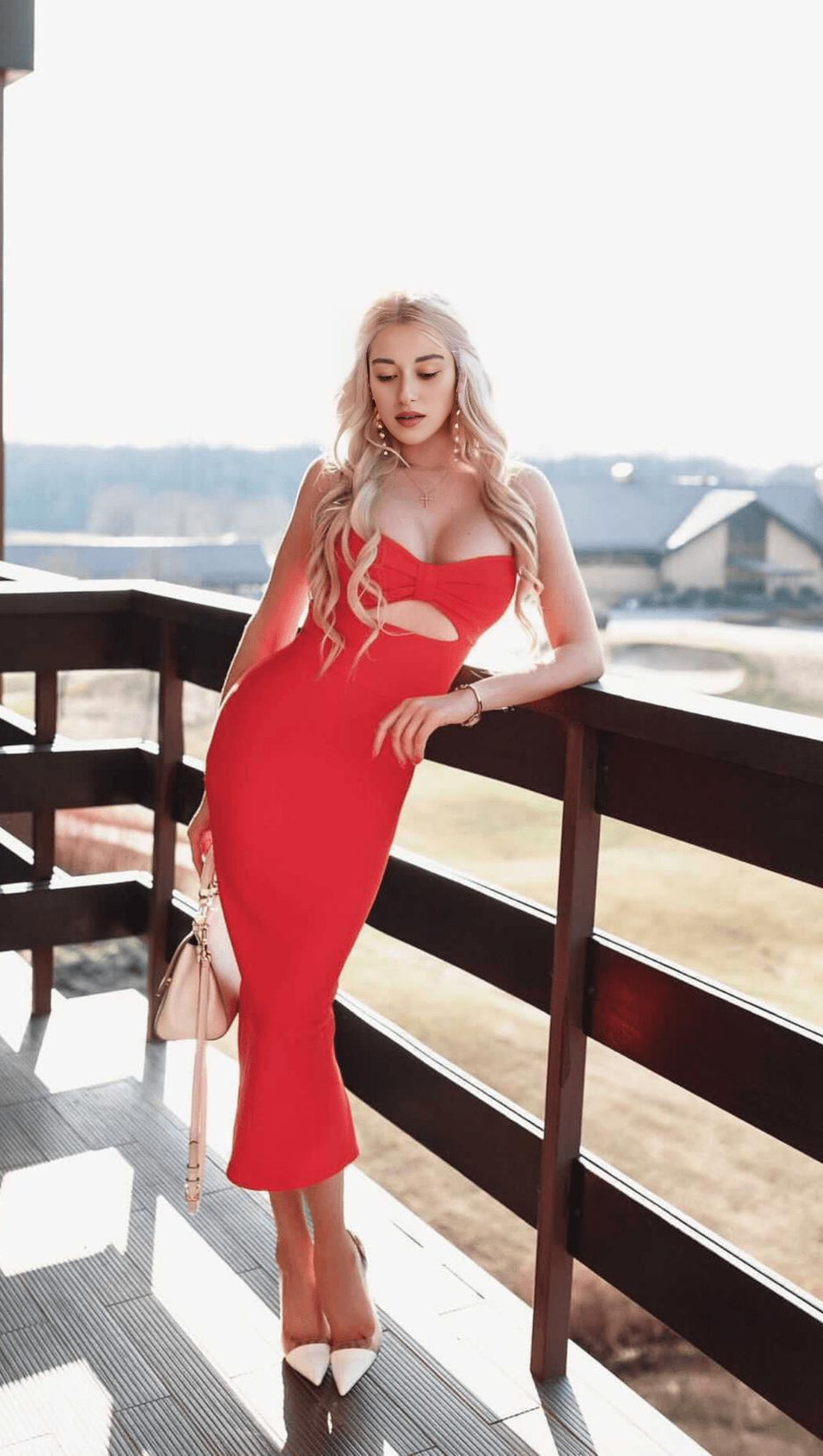 HOLLOW BANDAGE DRESS - BLUE