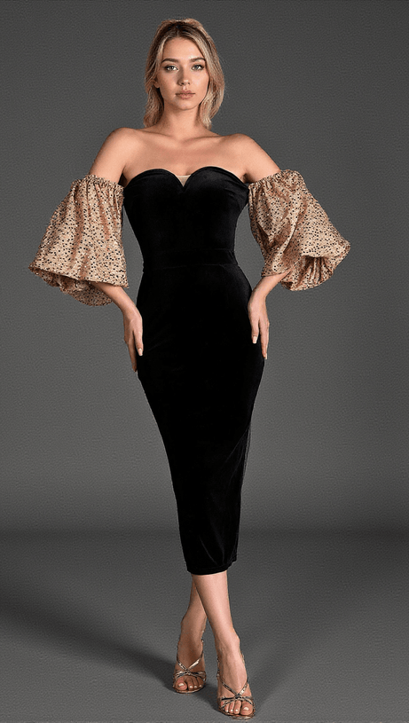 PALIDE VELVET PATCHWORK MIDI DRESS