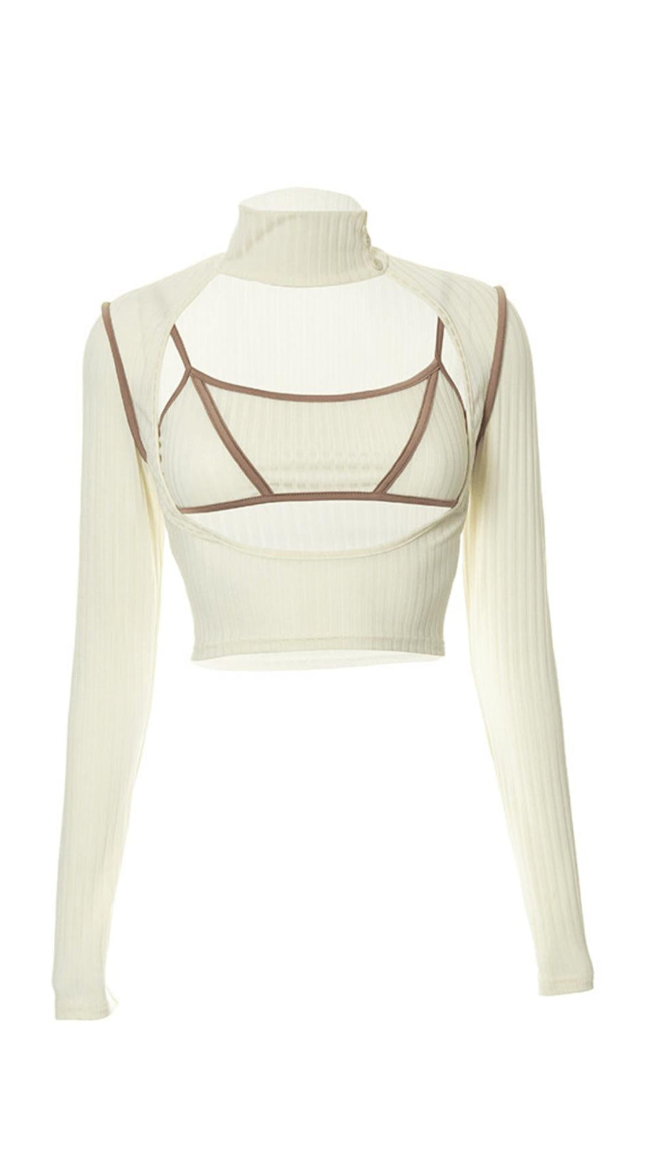 HIGH-NECKED LONG-SLEEVED SUSPENDER TOP.