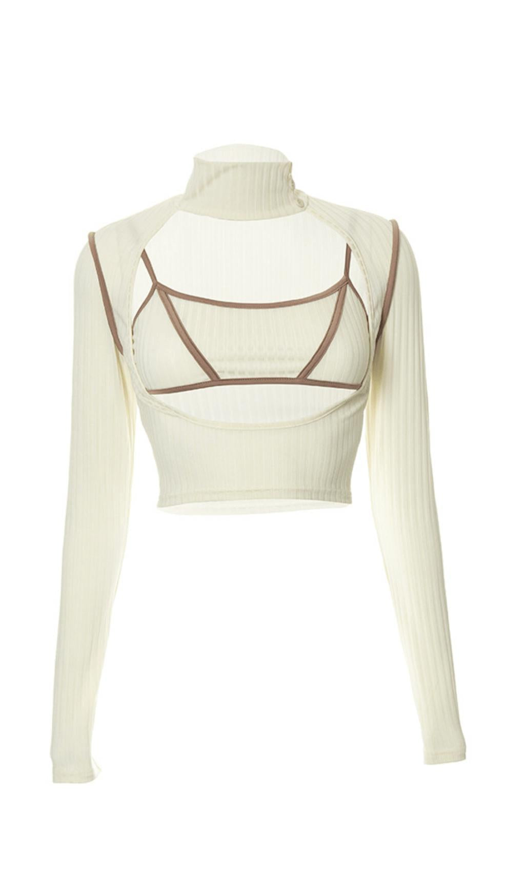 HIGH-NECKED LONG-SLEEVED SUSPENDER TOP.