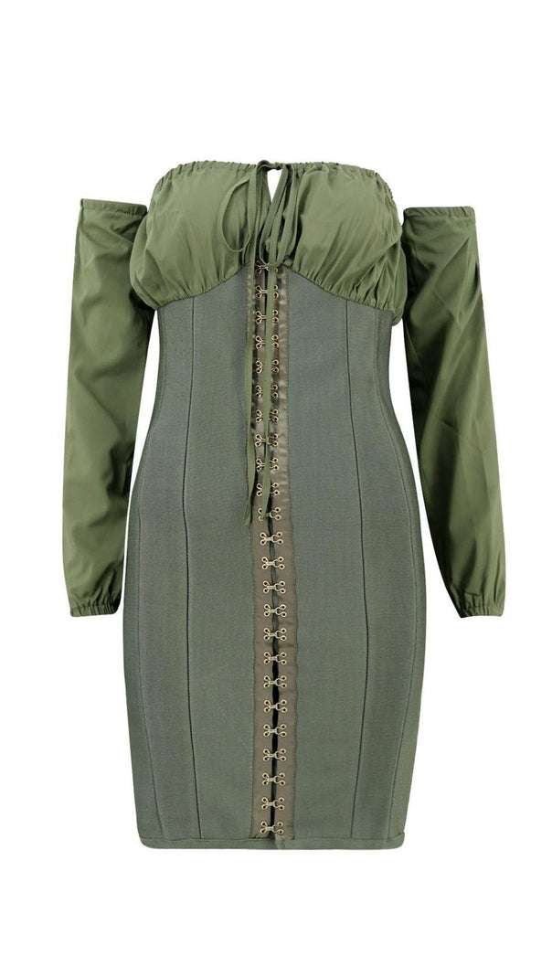 AIIZIE GREEN STRAPLESS CORSET DRESS - product image