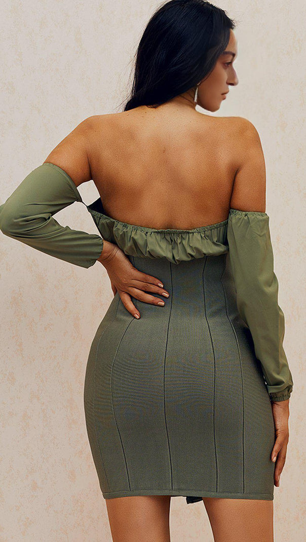 AIIZIE GREEN STRAPLESS CORSET DRESS - product image