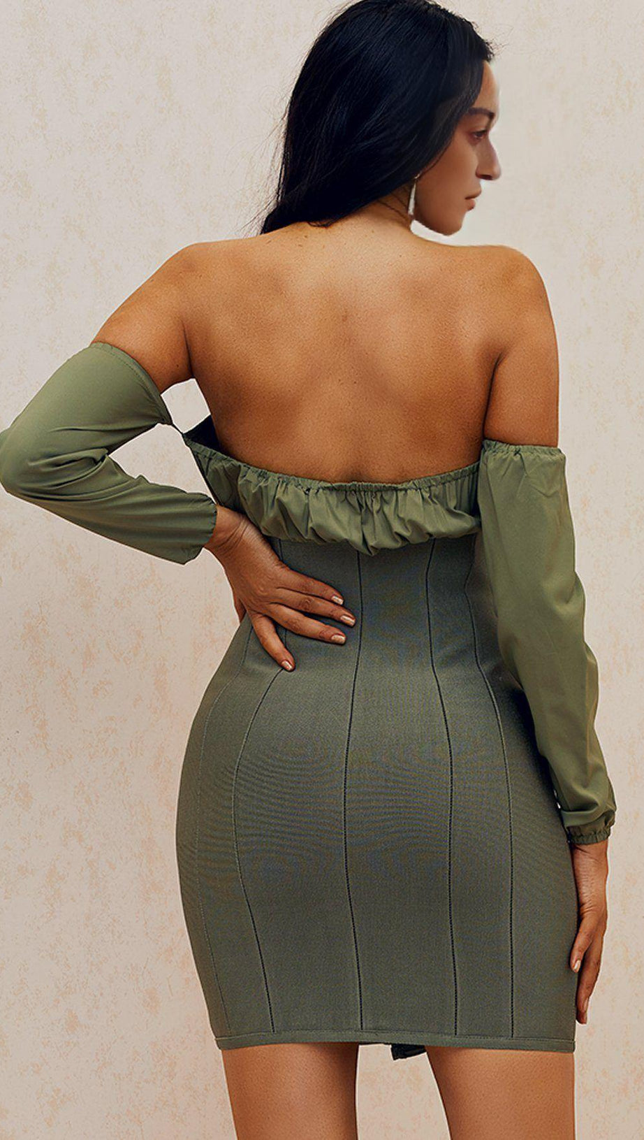 GREEN STRAPLESS CORSET DRESS