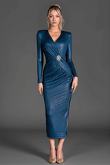 Burelli V-Neck Long Sleeve Side Slit Dress