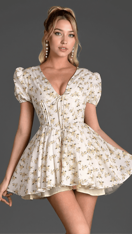 NASSEA V-NECK FLORAL MINI DRESS