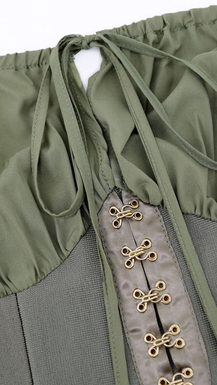 GREEN STRAPLESS CORSET DRESS