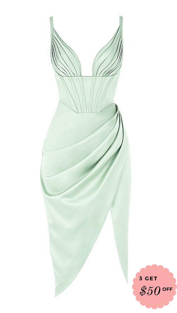 AIIZIE GREEN SATIN SUSPENDER DRESS - product image
