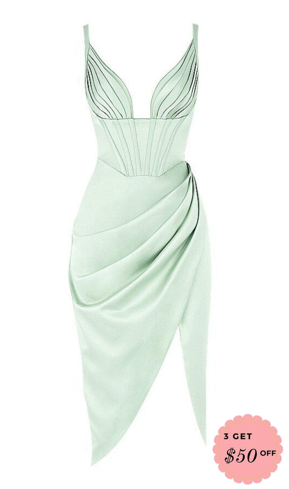ABITO CON BRETELLE IN RASO VERDE