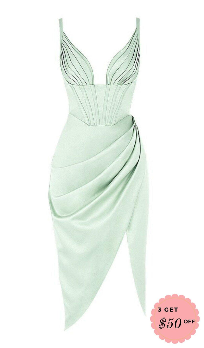 GREEN SATIN SUSPENDER DRESS