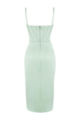 GREEN SATIN SUSPENDER DRESS