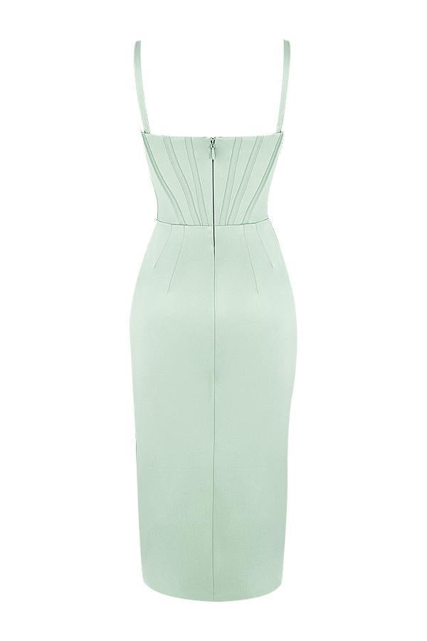 GREEN SATIN SUSPENDER DRESS