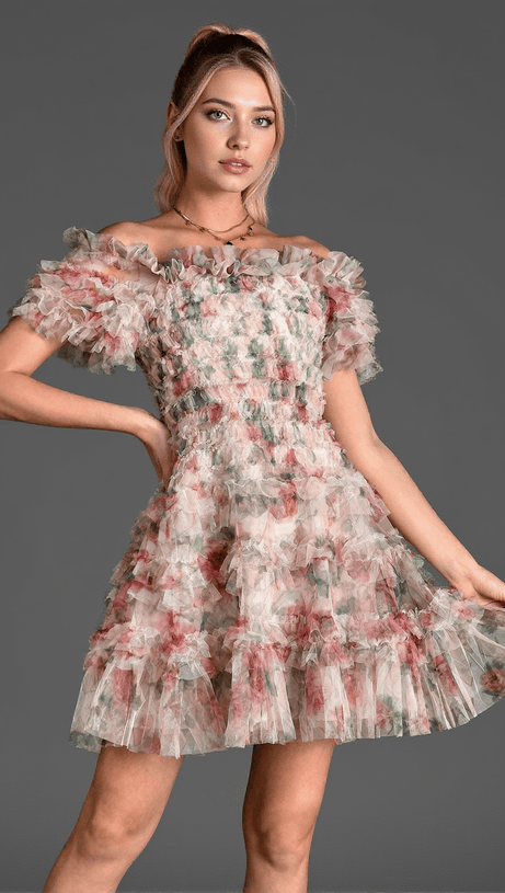 Gabraki – Minikleid mit Blumenrüschen