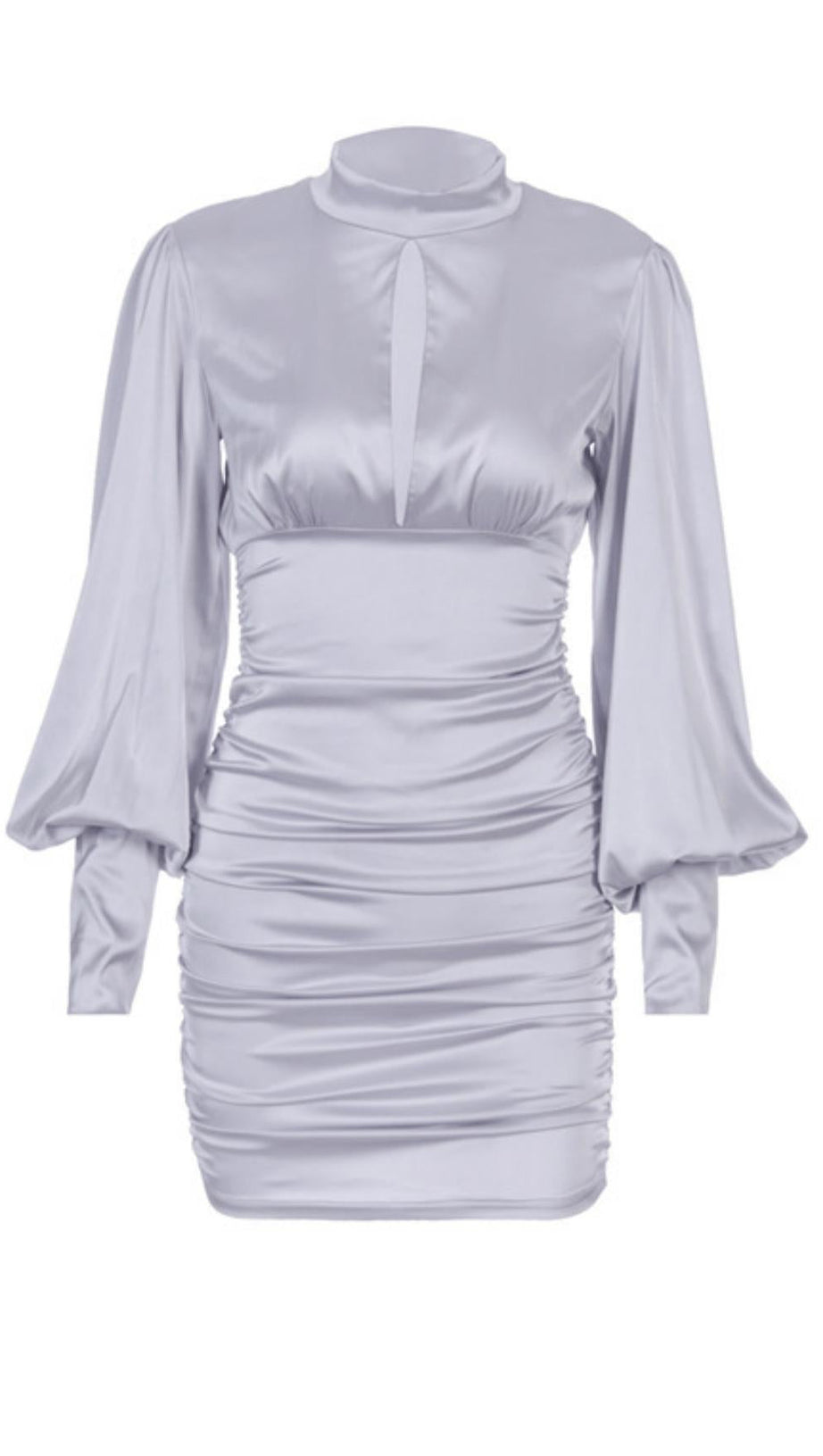 ABITO DRAPPEGGIATO CON COLLO ALTO IN RASO BIANCO