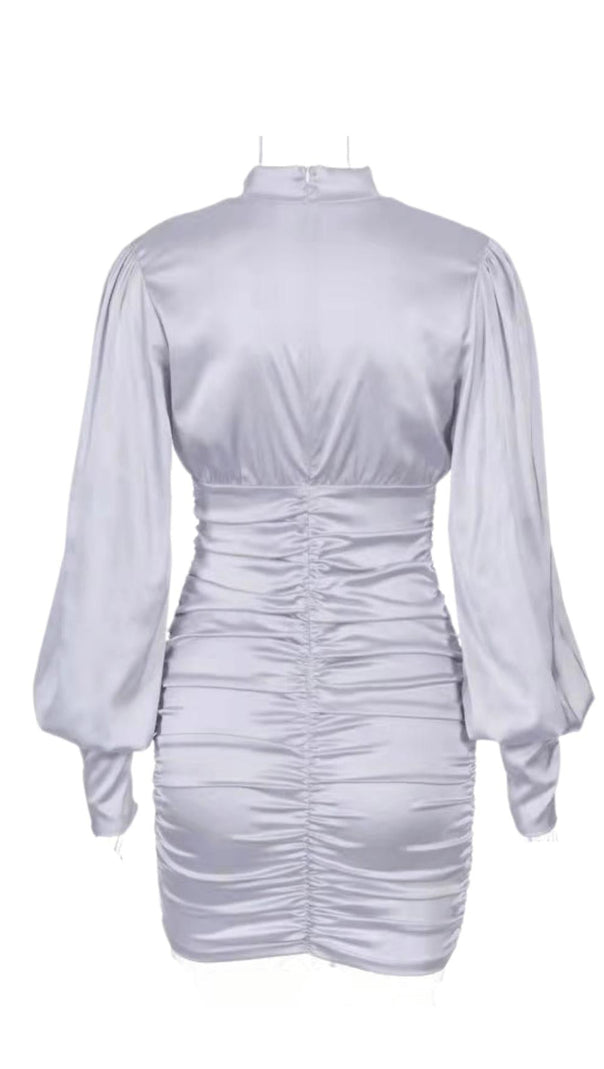 AIIZIE WHITE SATIN HIGH NECKED DRAPED DRESS - product image