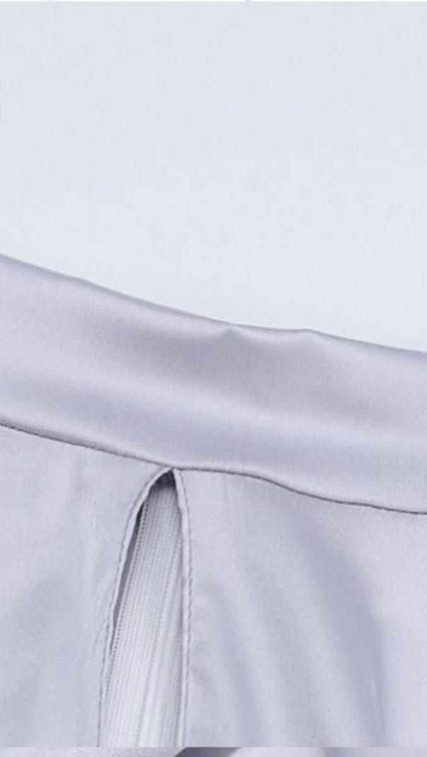 AIIZIE WHITE SATIN HIGH NECKED DRAPED DRESS - product image