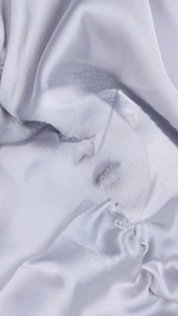 AIIZIE WHITE SATIN HIGH NECKED DRAPED DRESS - product image