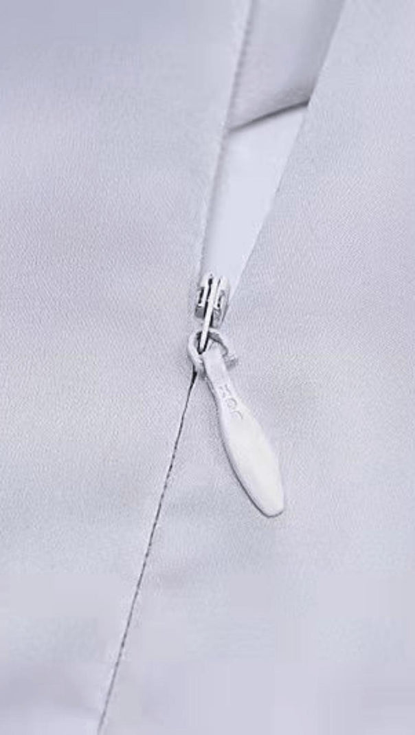 AIIZIE WHITE SATIN HIGH NECKED DRAPED DRESS - product image