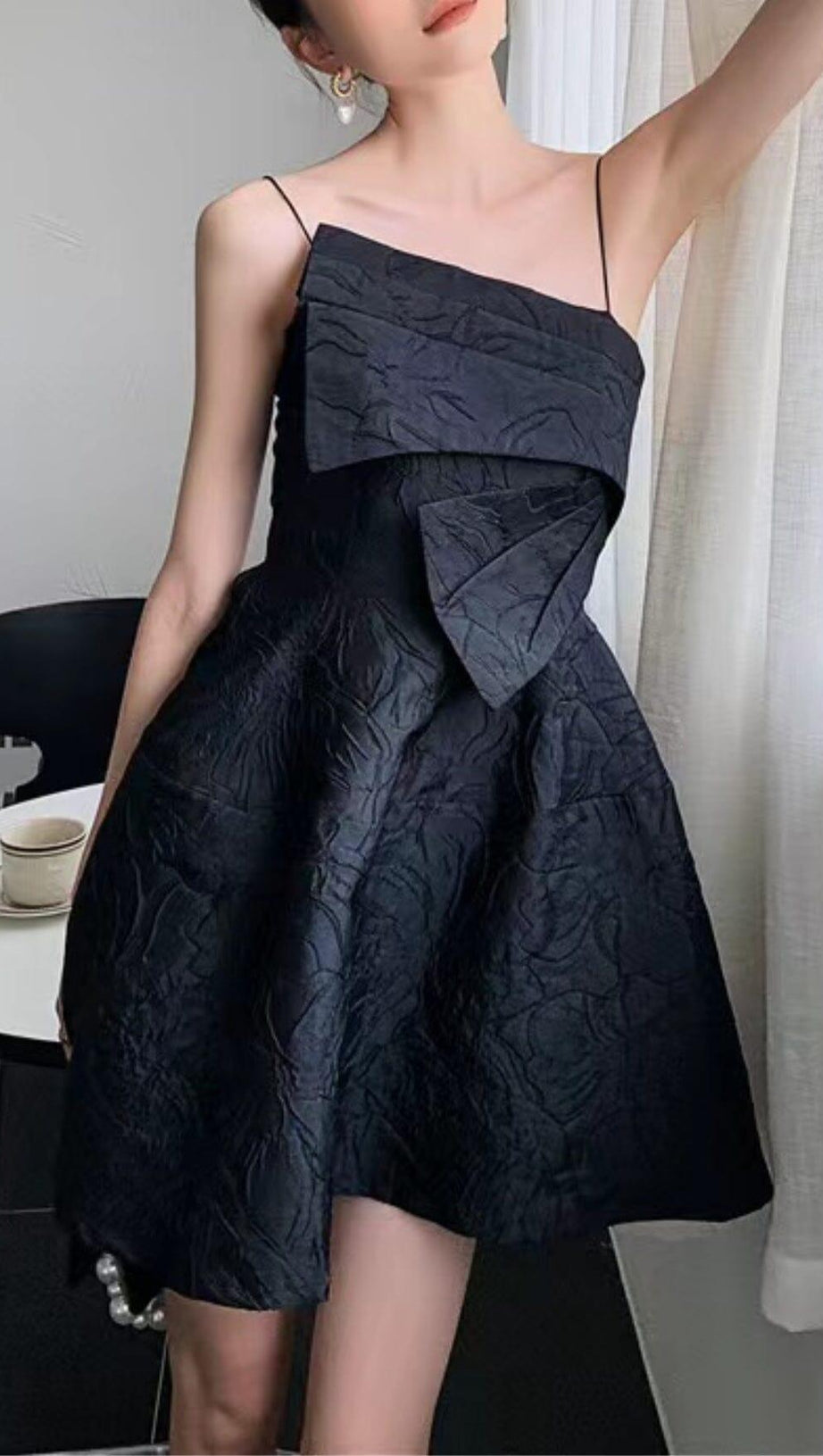 STRAPY HEM MINI DRESS IN BLACK