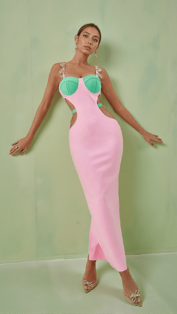 AIIZIE MARGAUX EMBELLISHED CUTOUT MAXI DRESS IN PINK - product image