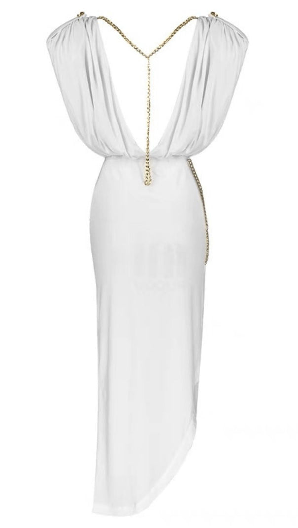 AIIZIE WHITE BACKLESS CHAIN DRESS - product image