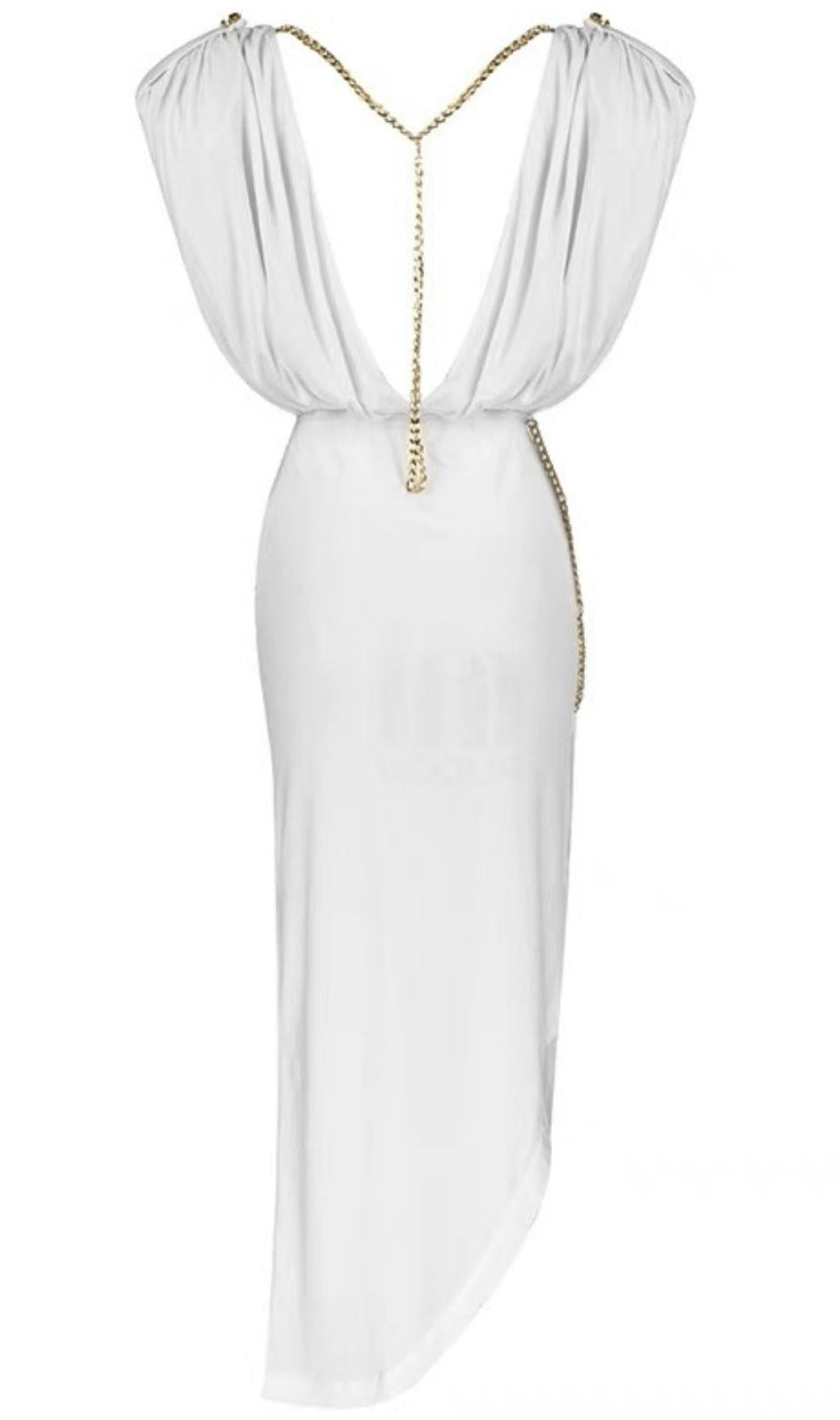 WHITE BACKLESS CHAIN DRESS