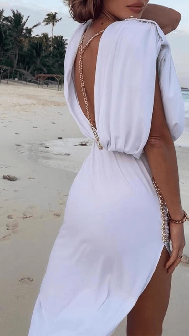 AIIZIE WHITE BACKLESS CHAIN DRESS - product image